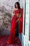 Moledro_Red Blouse Modal Satin Hand Embroidered Nalki Crystals One Floral Saree Gown _Online_at_Aza_Fashions