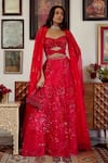 Buy_Moledro_Red Butterfly Net Embroidered Celestial Motifs Tia Skirt Set With Cape_at_Aza_Fashions