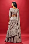 Shop_SAMMOHI BY MOKSHA AND HIRAL_Ivory Crepe Silk Print Floral Scoop Pre-draped Saree With Blouse _at_Aza_Fashions