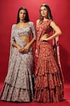 SAMMOHI BY MOKSHA AND HIRAL_Ivory Crepe Silk Print Floral Scoop Pre-draped Saree With Blouse _at_Aza_Fashions