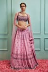 Buy_SAMMOHI BY MOKSHA AND HIRAL_Pink Blouse Embellished Floral Square Neck Hand Lehenga Set _at_Aza_Fashions