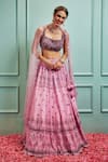 SAMMOHI BY MOKSHA AND HIRAL_Pink Blouse Embellished Floral Square Neck Hand Lehenga Set _Online_at_Aza_Fashions