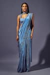 Buy_SAMMOHI BY MOKSHA AND HIRAL_Blue Pre-stitched Saree Crepe Silk Hand Embroidery Crystals High With Blouse _at_Aza_Fashions