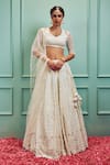 Buy_SAMMOHI BY MOKSHA AND HIRAL_Ivory Lehenga Dupion Silk Hand Embroidery Beads Tear Drop Self Bridal Set _at_Aza_Fashions