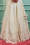 SAMMOHI BY MOKSHA AND HIRAL_Ivory Lehenga Dupion Silk Hand Embroidery Beads Tear Drop Self Bridal Set _Online_at_Aza_Fashions