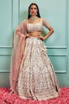 Buy_SAMMOHI BY MOKSHA AND HIRAL_Ivory Lehenga Dupion Silk Hand Embellished Zardozi Square Neck Bridal Set _at_Aza_Fashions