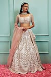 Buy_SAMMOHI BY MOKSHA AND HIRAL_Ivory Lehenga Dupion Silk Hand Embellished Zardozi Square Neck Bridal Set _Online_at_Aza_Fashions