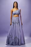 Buy_SAMMOHI BY MOKSHA AND HIRAL_Purple Blouse And Lehenga Dupion Silk Hand Embroidery Crystals Asymmetric With _at_Aza_Fashions