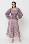 Buy_Ek Katha_Purple Kota Doriya Print Batik Square Neck Block Top With Skirt _at_Aza_Fashions