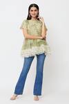 Shop_Ek Katha_Green Kota Doriya Print Batik Round Neck Block Top _Online_at_Aza_Fashions