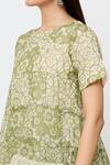 Ek Katha_Green Kota Doriya Print Batik Round Neck Block Top _at_Aza_Fashions