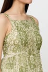 Ek Katha_Green Kota Doriya Print Batik Square Neck Floral Midi Dress _at_Aza_Fashions
