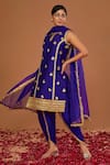 Buy_Preeti S Kapoor_Blue Kurta And Pant Dupion Embroidered Gota Notched Set _at_Aza_Fashions