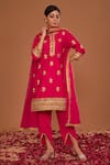 Buy_Preeti S Kapoor_Fuchsia Kurta And Pant Dupion Embroidered Gota Round Slit Set_at_Aza_Fashions