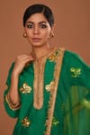 Preeti S Kapoor_Green Kurta And Pant Dupion Embroidered Gota Notched Set_Online_at_Aza_Fashions