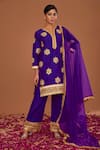 Buy_Preeti S Kapoor_Purple Kurta And Pant Dupion Embroidered Gota Notched Short Set_at_Aza_Fashions