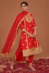 Buy_Preeti S Kapoor_Red Kurta And Pant Dupion Embroidered Gota Round Long Set_at_Aza_Fashions
