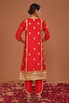 Shop_Preeti S Kapoor_Red Kurta And Pant Dupion Embroidered Gota Round Long Set_at_Aza_Fashions