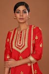 Preeti S Kapoor_Red Kurta And Pant Dupion Embroidered Gota Round Long Set_Online_at_Aza_Fashions