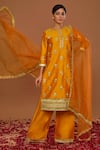 Buy_Preeti S Kapoor_Peach Kurta And Pant Dupion Embroidered Gota Round Set _at_Aza_Fashions