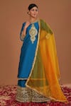 Buy_Preeti S Kapoor_Blue Kurta And Pant Dupion Embroidered Gota Round Long Set_at_Aza_Fashions