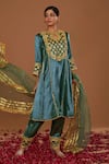 Buy_Preeti S Kapoor_Green Kurta And Salwar Silk Hand Embroidered Gota Round Anarkali Set _at_Aza_Fashions