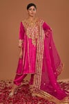 Buy_Preeti S Kapoor_Pink Kurta And Salwar Silk Hand Embroidered Gota Round Pearls Anarkali Set _at_Aza_Fashions