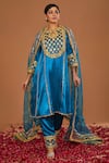 Buy_Preeti S Kapoor_Blue Kurta And Salwar Silk Hand Embroidered Gota Round Pearl Anarkali Set _at_Aza_Fashions