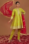 Buy_Preeti S Kapoor_Yellow Anarkali And Churidar Dupion Embroidered Gota Round Short Set _at_Aza_Fashions