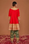 Shop_Preeti S Kapoor_Red Anarkali And Salwar Dupion Embroidered Gota Notched Short Set_at_Aza_Fashions