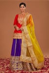 Buy_Preeti S Kapoor_Purple Kurta And Lehenga Dupion Silk Embroidered Gota Round Short Set_at_Aza_Fashions