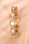 Shop_Preeti Mohan_Gold Plated Stones Embellished Geometric Bangle _at_Aza_Fashions