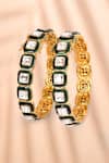 Shop_Preeti Mohan_Green Stones Studded Bangles- Set Of 2 _at_Aza_Fashions