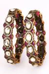 Preeti Mohan_Red Stones, Rhinestones Ruby Embellished Bangles- Set Of 2 _Online_at_Aza_Fashions