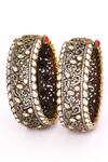 Preeti Mohan_Gold Plated Stones Studded Antique Bangles- Set Of 2 _Online_at_Aza_Fashions