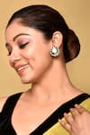 Buy_Preeti Mohan_Green Stones, Embroidery Studded Drop Earrings _at_Aza_Fashions
