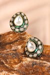 Shop_Preeti Mohan_Green Stones, Embroidery Studded Drop Earrings _at_Aza_Fashions