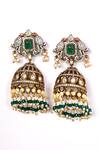 Preeti Mohan_Green Stone Studded Jhumkas _Online_at_Aza_Fashions
