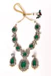 PREETI MOHAN_Green Stone Studded Swirl Pattern Necklace Set _Online_at_Aza_Fashions