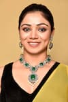 PREETI MOHAN_Green Stone Studded Swirl Pattern Necklace Set _at_Aza_Fashions