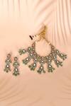 Shop_PREETI MOHAN_Green Stone Studded Enamel Necklace Set _at_Aza_Fashions