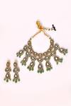 PREETI MOHAN_Green Stone Studded Enamel Necklace Set _Online_at_Aza_Fashions