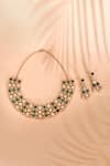 Shop_PREETI MOHAN_Green Stone Studded Cluster Necklace Set _at_Aza_Fashions