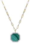 Shop_KAJ Fine Jewellery_Green Malachite 14kt Yellow Gold Octagon Diamond Pendant Necklace _at_Aza_Fashions