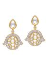 Shop_Kaj Fine Jewellery_Yellow Diamonds, Stones 18kt Gold Uncut Earrings_at_Aza_Fashions
