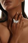Buy_Kaj Fine Jewellery_White Imitation Diamonds 18kt Gold Butterfly Cut Pave Ring_at_Aza_Fashions
