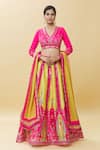 Buy_Samyukta Singhania_Pink Raw Silk Print Baroque Bloom V Blossom Art Embroidered Lehenga Set _at_Aza_Fashions