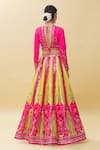 Shop_Samyukta Singhania_Pink Raw Silk Print Baroque Bloom V Blossom Art Embroidered Lehenga Set _at_Aza_Fashions