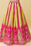 Samyukta Singhania_Pink Raw Silk Print Baroque Bloom V Blossom Art Embroidered Lehenga Set _Online_at_Aza_Fashions