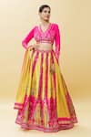 Buy_Samyukta Singhania_Pink Raw Silk Print Baroque Bloom V Blossom Art Embroidered Lehenga Set _Online_at_Aza_Fashions